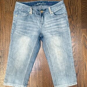 INC Denim Regular Fit Crop Rhinestones